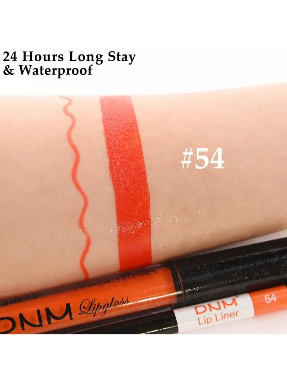 DNM 54# Light Orange Red 2Pcs 24H Long-Lasting Matte Liquid Lipstick and Lip Lin